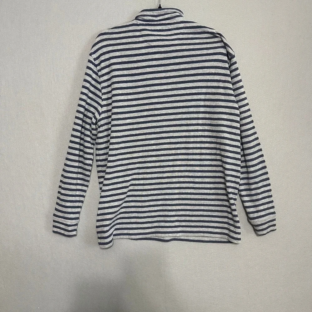 Johnnie-O Mens XL Gray Navy Blue Striped Quarter Button Mock‎ Neck Pullover
